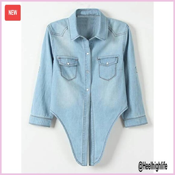 Women's 3/4 Sleeve Denim Crop Top Tie Knot Cardigan Shirt - Picture 3 of 8